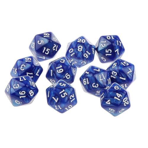 10PCS Polyhedral Dice - D20, 20mm Acrylic, 20 Sided Dice for RPG, MTG, DND, Table Games (Blue) - color: Blue
