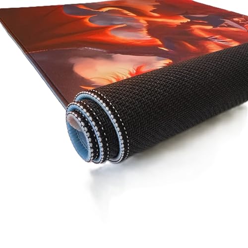 Foxtrot Designs TCG Playmat, Elder Fire Dragon 24in x 14in, Premium Stitched Edges, Non-Slip Base for MTG and Other Trading Card Games. MTG Playmat. Design (Rokuun) - color: Rokuun