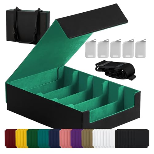 3900+ High-Capacity Card Display Storage Box, 5-Row Design (Ideal for Collectors & Beginners), Heavy-Duty Archival Case for MTG/Sports Cards, Reinforced Organizer with Shoulder Strap Black/Green - color: A-Black/Green