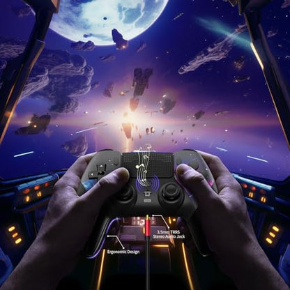 AceGamer Wireless Controller for PS5/Pro/Slim/PC, Hall Effect Joysticks, Macro/Turbo Function, Bluetooth Controller with 6-Axis Gyro/Dual Vibration/Touchpad/Ergonomic/Speaker/3.5mm Audio Jack! - color: Galaxy