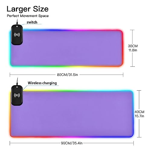 Medium Purple RGB Gaming Mouse Pad, Large Mousepad with 14 Lighting Modes, Big Mouse Mat LED Extended Mouse Pad Anti-Slip, Computer Keyboard Mousepad Mat 31.5 x 11.8 Inch - color: Medium Purple, size: XX-Large 31.5x11.8in