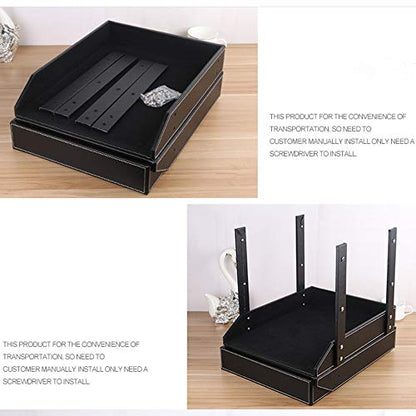Leather Desk File Organizer, 3-Layer Stackable Tray, Used to Store documents, folders, Stationery, Magazines, Newspapers, Letters, and Other Home Office Sundries Desktop Organization Holder(Black)… - color: Black