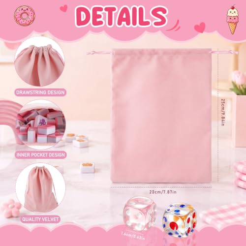 Capoda 2 Players Mahjong Block Set with 65 Tiles Pink Melamine Tiles Velvet Drawstring Bag and 2 Acrylic Dice Portable Mahjong Tile Game Ocean Animals and Food Pattern for Summer Travel Family Game - style: Animal and Food