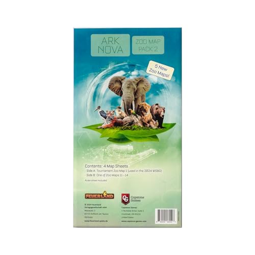 Capstone Games Ark Nova Zoo Map Pack 2 Strategy Board Game Expansion for 1–4 Players with Five Distinct Zoo Maps, Enhanced Gameplay, Strategic Variety, and Replayable Sessions | Ages 15+ | 60–90 Min - style: Zoo Map Pack 2