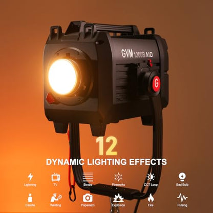 GVM 1200W LED Video Light, 1200B AIO Film Lighting Kit, 42800lux/3m Photography Lighting kit with DMX Control, Continuous Output Video Lighting for TV Productions, Live Broadcasts, 2700K-6800K - color: 1