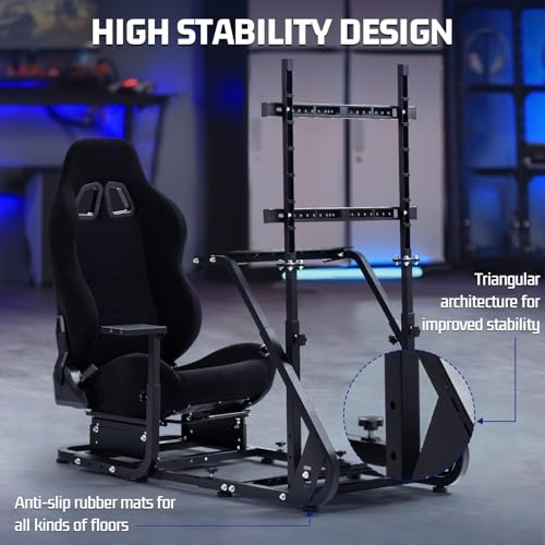 Marada Racing Cockpit with Black Seat TV Stand Fit for Logitech G923 G920 | Racing Wheel Stand Height Adjustable, with for Thrustmaster T500 T3PA TGT, for Fantec, Wheel and Pedals Not Included