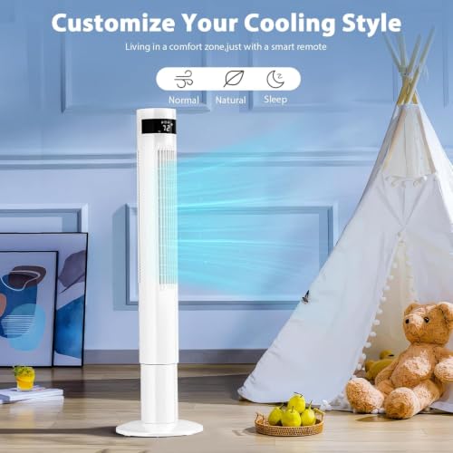 Antarctic Star 41inch Portable Tower Fan Electric Oscillating Fan Quiet Remote Control Bladeless Floor Fan 3 Wind Mode 12H Timer Bedroom Office White | Electric Oscillating, Quiet Remote Control Bladeless 3 Wind Mode 12H Timer for Bedroom Office - color: