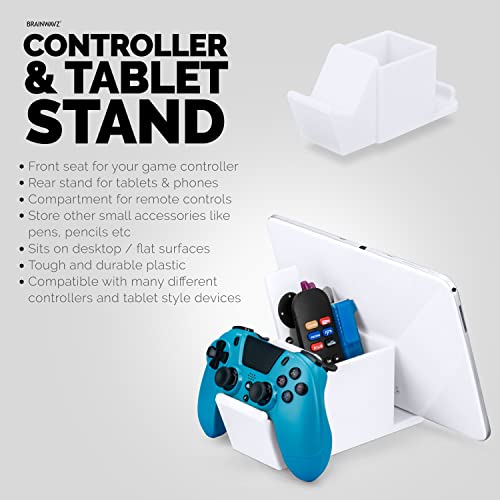 Desk Organizer with Game Controller Holder, Tablet Stand for iPads/iPhones, TV Remote & Pen Storage, Reduce Desktop Clutter, Have All Your Side Table Items in One Space (White) - color: Controller & Tablet White