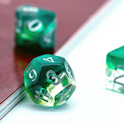 Cusdie 7-Die DND Dice, Polyhedral Dice Set Filled with Eyeball, for Role Playing Game D&D Dice(Green Eyeball) - color: Green Eyeball