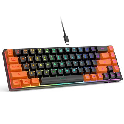 GEODMAER 65% Gaming Keyboard, LED Backlit Mini Wired Keyboard, Ultra-Compact Anti-Ghosting No-Conflict 68 Keys Membrane Gaming Wired Keyboard for PC Laptop Windows Gamer(Black-Orange) - color: Black-Orange