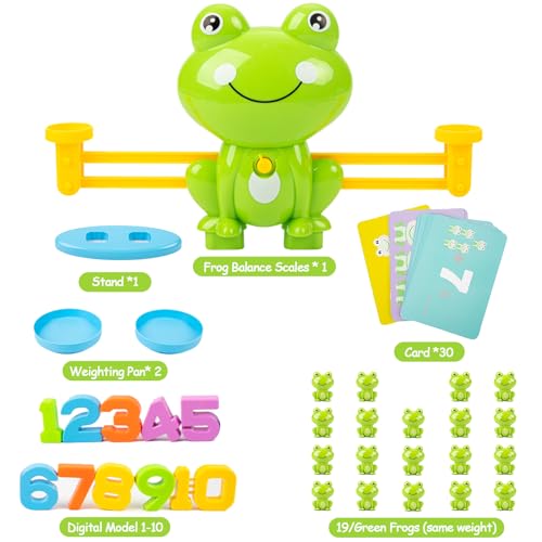 Frog Balance Counting Toys, Cool Math Learning Games for Boys and Girls, Educational Number Preschool Toy, Fun Children's Gift STEM Math Games for Kids Age 3+ (63 PCS) - style: Frog