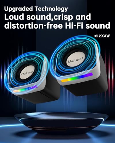 Uakinat PC Speakers 2"–6W Carbon Fiber Computer Speaker for Desktop or Laptop PC,USB C/USB-Powered,Crystal Clear Sound,Rich Bass,Loud Volume,Direct Control,Plug-N-Play,Black-Silver