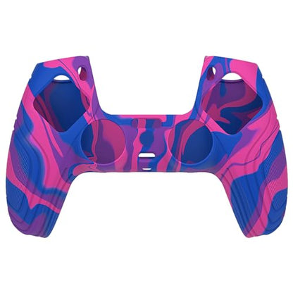 eXtremeRate PlayVital Samurai Edition Anti-Slip Controller Silicone Skin for ps5, Ergonomic Rubber Protective Case for ps5 Controller with Thumb Stick Caps - Pink & Purple & Blue - color: Pink & Purple & Blue