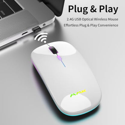 MMK Wireless Bluetooth Mouse, 2.4G Rechargeable Optical Mouse for Laptop | LED Slim Dual Mode (Bluetooth 5.0 and 2.4G) Wireless Mouse for Laptop, PC, Mac OS, Android, Windows (Silver) - color: Silver