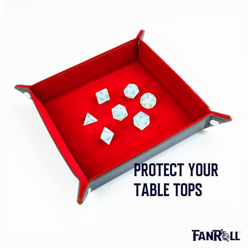 FanRoll Fold Up Velvet Dice Tray w/PU Leather Backing: Red, Role Playing Game Dice Accessories for Dungeons and Dragons - color: Red