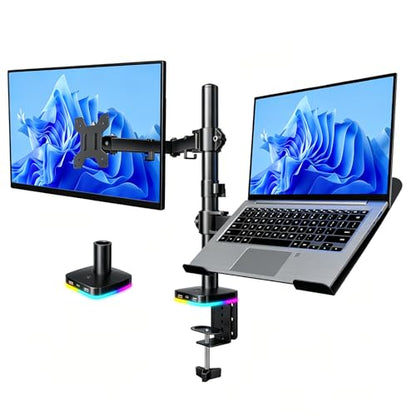 Afaloona RGB Monitor & Laptop Stand with USB Hub, Charging & Data Transfer | Fits 13-32" monitors and 11-17" laptops with a removable tray that converts to a dual monitor mount, up to 18 lb per arm - size: RGB Laptop & Monitor Stand