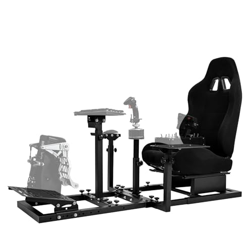 Supllueer Racing Flight Simulator Cockpit with Black Seat Fit for Thrustmaster Hotas Warthog,for Logitech G29 G920 X52 X56, Sim Racing Cockpit, Wheel Pedal Throttle Joystick Keyboard Not Included