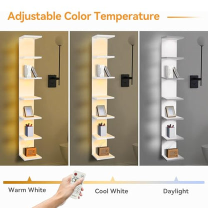 7 Tier LED Light Wall Shelves, White | Lack Wall Shelf Unit, Vertical Shelf, Remote Control - color: 7 Tier White