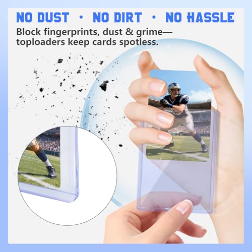 DEDC 50 Top Loader Thick Card Load Holder Storage for Trading Cards Sports Sleeves Hard Plastic 55 Point Protective Toploaders 3"x4" Rigid Memorabilia Collectibles - size: 55pt
