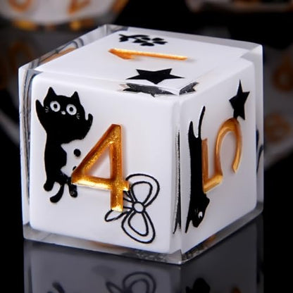 Sharp Edge DND Dice Set Cute Cat Handmade 7 Accessories Dice for Dungeons and Dragons TTRPG Games, Multi-Sided RPG Polyhedral Resin Sharp Edge Dice Roleplaying Games（cat） - color: Cat