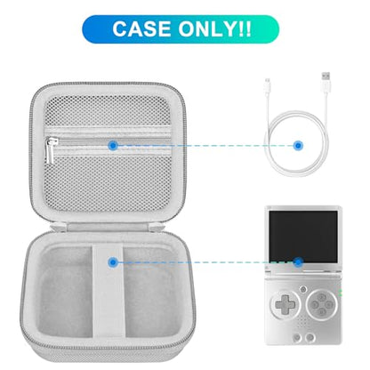 BOVKE Carrying Case Compatible with Anbernic RG35XXSP / RG34XX SP Handheld Game Console, Clamshell Retro Games Consoles Flip Hand-held System Holder with Mesh Pocket for Cables and Accessories, Silver - style: Silver Case