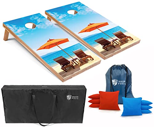 Tailgating Pros Cornhole Board Set w/Bean Bags and Carrying Case - 4'x2' Corn Hole Toss - Tournament and Lightweight Options - Optional LED Lights - color: Umbrella, size: 4'x2' Boards