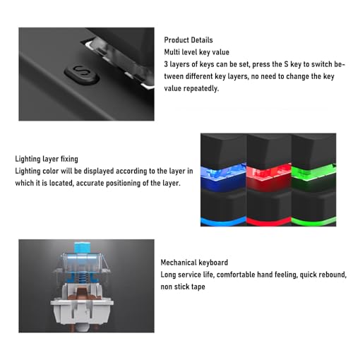 4 Key Mini Keypad, One Handed Mechanical Gaming Keyboard, Wired USB Programming Macro Keypad with RGB Dynamic Lighting for Game Editing Working