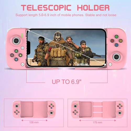 Joso Phone Controller for iPhone/Android Support Phone Case, Mobile Gaming Controller with Ergonomic Design - Wireless Gamepad for Cloud Gaming & PS Remote Play - color: Pink