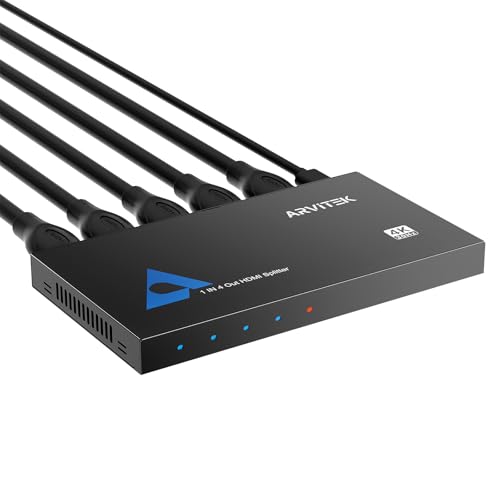 4K Metal HDMI Splitter 1 in 4 Out, 1×4 Powered HDMI Video TV Splitter for Xbox, PS4/5, PC, Laptop, 4Kx2K@30Hz 3D Full HD, Mirror Monitor Only (Not a Switch) - size: 1x4
