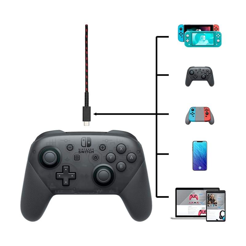 PDP Gaming Charge Cable Licensed for Nintendo Switch 8 ft USB-C | 8-Foot Charging Cable, Durable Braided Design, Cable Management Tie Strap, Charge & Sync Compatibility, Black/Red