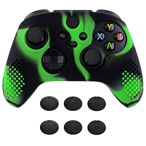 eXtremeRate PlayVital 3D Studded Edition Anti-Slip Silicone Cover Skin for Xbox Series X/S Controller, Soft Rubber Case Protector for Xbox Core Wireless Controller with Thumb Grip Caps - Green & Black - color: Green & Black