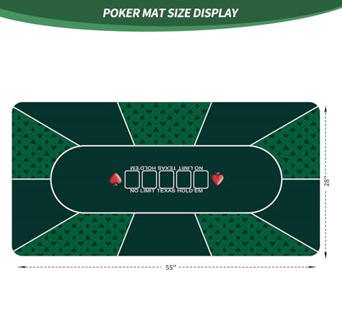 nuveti Poker Mat - 55 x 28inch Non-Slip Poker Table Game Mat - Portable Rubber Waterproof Poker mat for Table 6-8 Player Card Game Anti-Slip Rubber Poker Table Top Layout - color: 55 X 28 Inch Rectangular-green5
