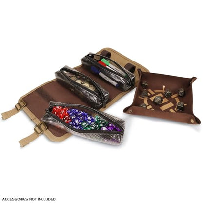 ENHANCE Venture Canvas Dice Carrying Case - Dice Roll Case with Removable Dice Tray, 3 Removable Zipper Pouches - Rolling Tray and Dice Case Perfect for DND, MTG, and Other Board Games