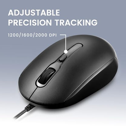 Perixx PERIMICE-222PB Wired PS/2 Optical Mouse - Long 5.9 Ft Cable - Optical 1200/1600/2000 DPI Design - Black - style: PS/2