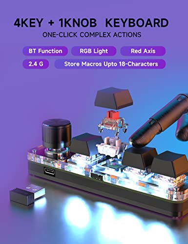 One-Handed Macro Mechanical Keyboard, 4 Keys Gaming Keyboard Fully Programmable for Knobs and Keys, OSU Keypad Hotswap Keypad with RGB for Game Editing PS - color: 4Key 2.4G