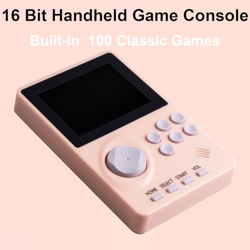 16 Bit Handheld Video Game Console for Kids Adults，2.8-inch Super Wide Lcb Preloaded 100 HD Handheld Game Console Seniors Electronic Game Player Birthday Present Xmas (Pink) - color: Pink