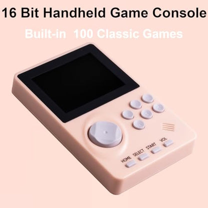 16 Bit Handheld Video Game Console for Kids Adults，2.8-inch Super Wide Lcb Preloaded 100 HD Handheld Game Console Seniors Electronic Game Player Birthday Present Xmas (Pink) - color: Pink