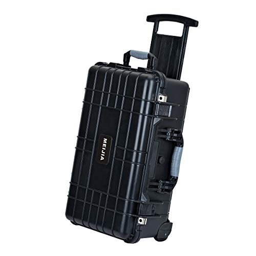MEIJIA Rolling Waterproof Hard Protective Case, Hard Camera Case with Retractable Pull Handle and Wheels,Customizable Fit Foam Inserted, Black, 22.83 x 17.91 x 10.31 inches - size: 22.83 x 17.91 x 10.31 inches