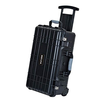 MEIJIA Rolling Waterproof Hard Protective Case, Hard Camera Case with Retractable Pull Handle and Wheels,Customizable Fit Foam Inserted, Black, 22.83 x 17.91 x 10.31 inches - size: 22.83 x 17.91 x 10.31 inches