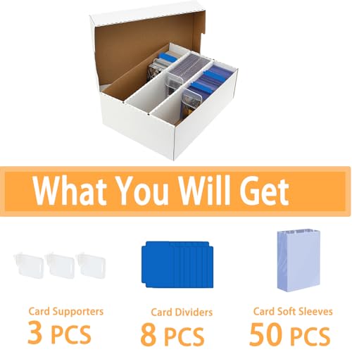 3 Row Trading Card Storage Box – Holds 2400 Cards, Fits Toploaders & Magnetic Cases, Includes 50 Sleeves, 8 Dividers & 3 Supports – Sport Card Organizer - style: 1 pack