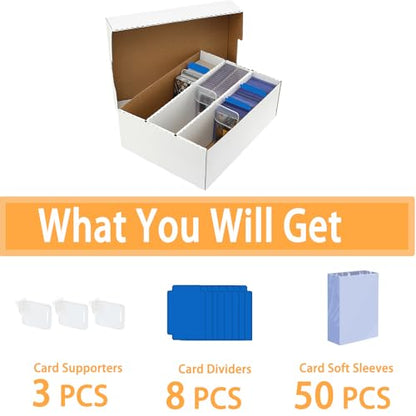 3 Row Trading Card Storage Box – Holds 2400 Cards, Fits Toploaders & Magnetic Cases, Includes 50 Sleeves, 8 Dividers & 3 Supports – Sport Card Organizer - style: 1 pack