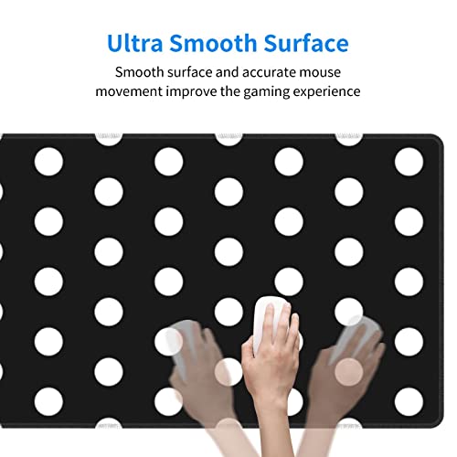 White Polka Dot Mouse Pad Extended Large Gaming Mousepad XL Big Long Oversized Desk Mat Stitched Edges 31.5 X 11.8 Inch for Home Office - color: Black1