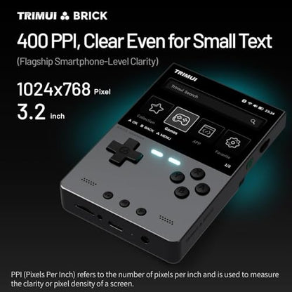 TRIMUI Brick Hammer Retro Handheld Game Console – Metal CNC Aluminum Alloy Body, 3.2" IPS Screen, 8GB Storage, Expandable to 1TB, Built-in 3000mAh Battery - style: Grey-64G