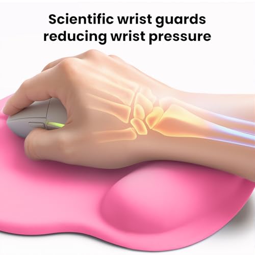 Pink Mouse pad with Wrist Rest,Relieving Pain Memory Foam Computer pad, Ergonomic Desktop Mouse, Silicone Material Mouse pad, with Non-Slip PU Base (Pink) - color: pink