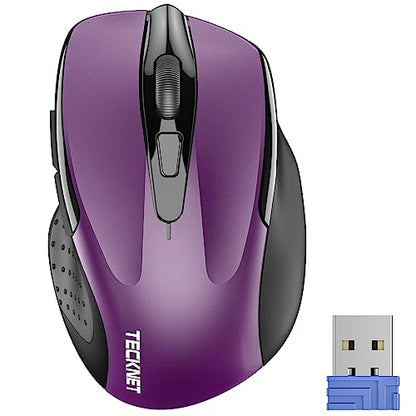TECKNET Wireless Mouse, 2.4G Ergonomic Computer Mouse, 2600 DPI, Purple | Ergonomic Design with Side Grips, Adjustable DPI, 2-Year Battery, Compact Size, USB-A Plug & Play, Wide OS Compatibility - color: Purple