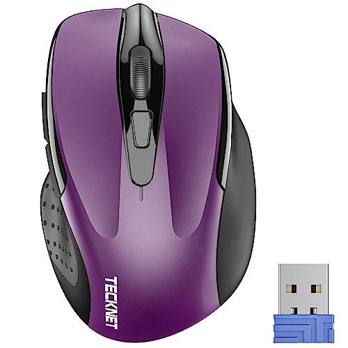 TECKNET Wireless Mouse, 2.4G Ergonomic Computer Mouse, 2600 DPI, Purple | Ergonomic Design with Side Grips, Adjustable DPI, 2-Year Battery, Compact Size, USB-A Plug & Play, Wide OS Compatibility - color: Purple
