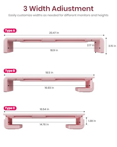 Pink Monitor Stand Riser, Klearlook Foldable, Height Adjustable Computer Stand, Desk Shelf Riser with Storage Drawer &Tablet Phone Stand for Desktop, Laptop - color: Pink