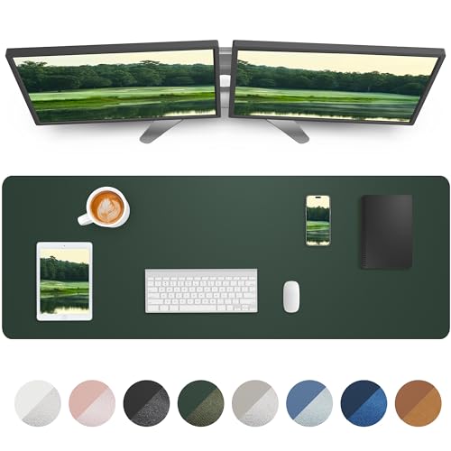 AFIING Leather Desk Pad Protector, Mouse Pad, Office Desk Mat, Non-Slip PU Leather Desk Blotter, Large Desk Mat, Waterproof Keyboard Mat for Office/Home/Decor (Dark Green, 48" x 17") - color: Dark Green, size: 48" x 17"