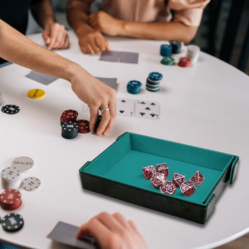 SIQUK Magnetic Folding Dice Tray Rectangle Dice Rolling Tray PU Leather Dice Trays Foldable Dice Holder Dice Rolling Mat Storage Box for D&D RPG Dice Games, Cyan - color: Cyan