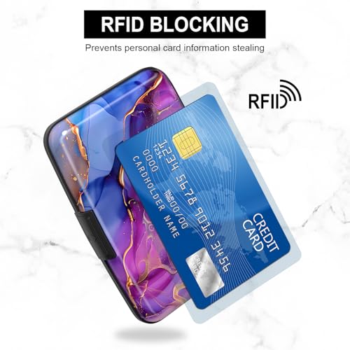 Card Holder Credit Cards Holder for Women RFID wallet women Business Card Holder Wallet Mini Aluminum Card Wallet RFID Blocking Slim Metal Hard Card for Women, Marble Patterns - color: Marble Patterns